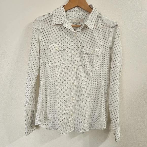 LOFT White and Black Polka Dot Button Down Top Size S - Picture 2 of 9